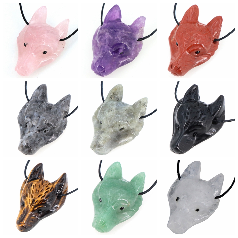 Jewelry Making Gemstones - 40mm Wolf Head Stone Pendant Natural