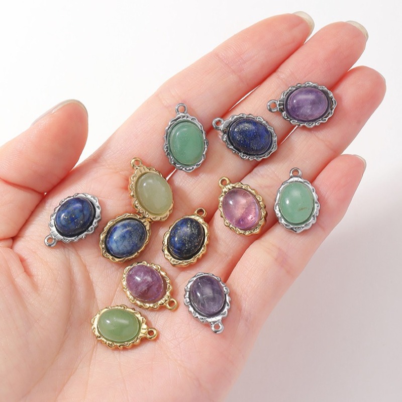 Jewelry Making Michaels - 10pcs Oval Natural Stone Pendant 14K