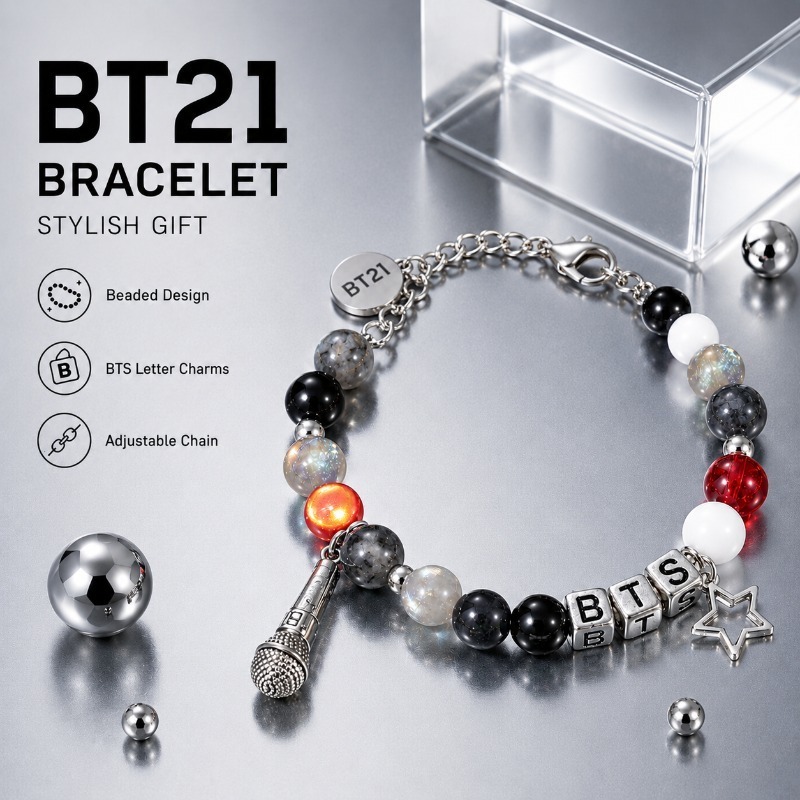 BT21 Black Red Beaded Bracelet - Jewelry Making Parts review and price